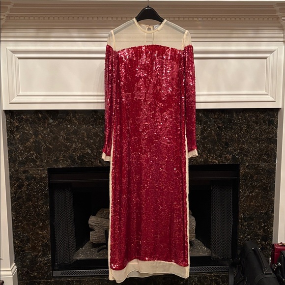 Zara sequin chiffon red midi dress sz.00 - Picture 13 of 17